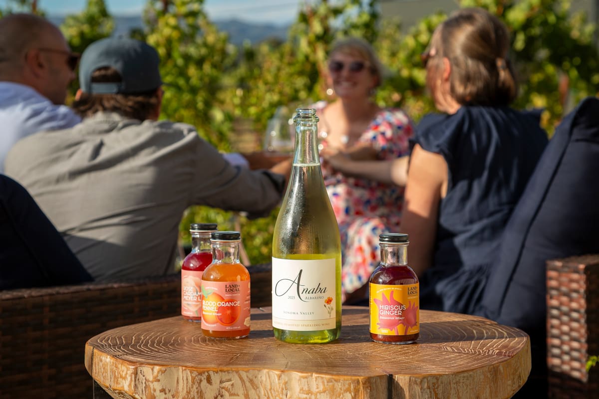 Anaba alcohol-removed sparkling Albarino bottle and glass